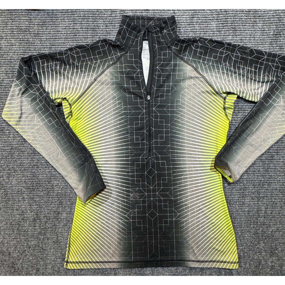 Nike Pro Hyperwarm‎ Half Zip Women's L Black Yellow Geometric Pullover